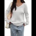 thumbnail image 3 of Suéter de Punto de Larga para Mujer, Jersey Ajustado con Cuello en V, Ropa Informal de Negocios para Otoño XL, 3 of 7