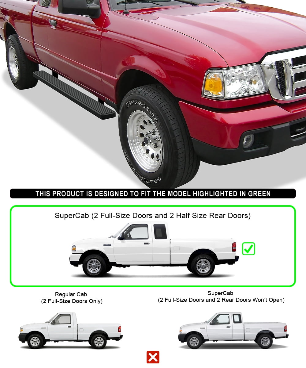 APS Running Boards 6 inches Black Compatible with Ford Ranger Mazda B-Series 1999-2011 Super Cab 4-Door Stainless Steel (Side Steps Side Bars)