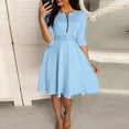 thumbnail image 2 of WTXUE Dresses, Belted Long Sleeve A-Line Crew Neck, Women Party Dress Solid Mid-Length Women, Blue Size L, 2 of 7