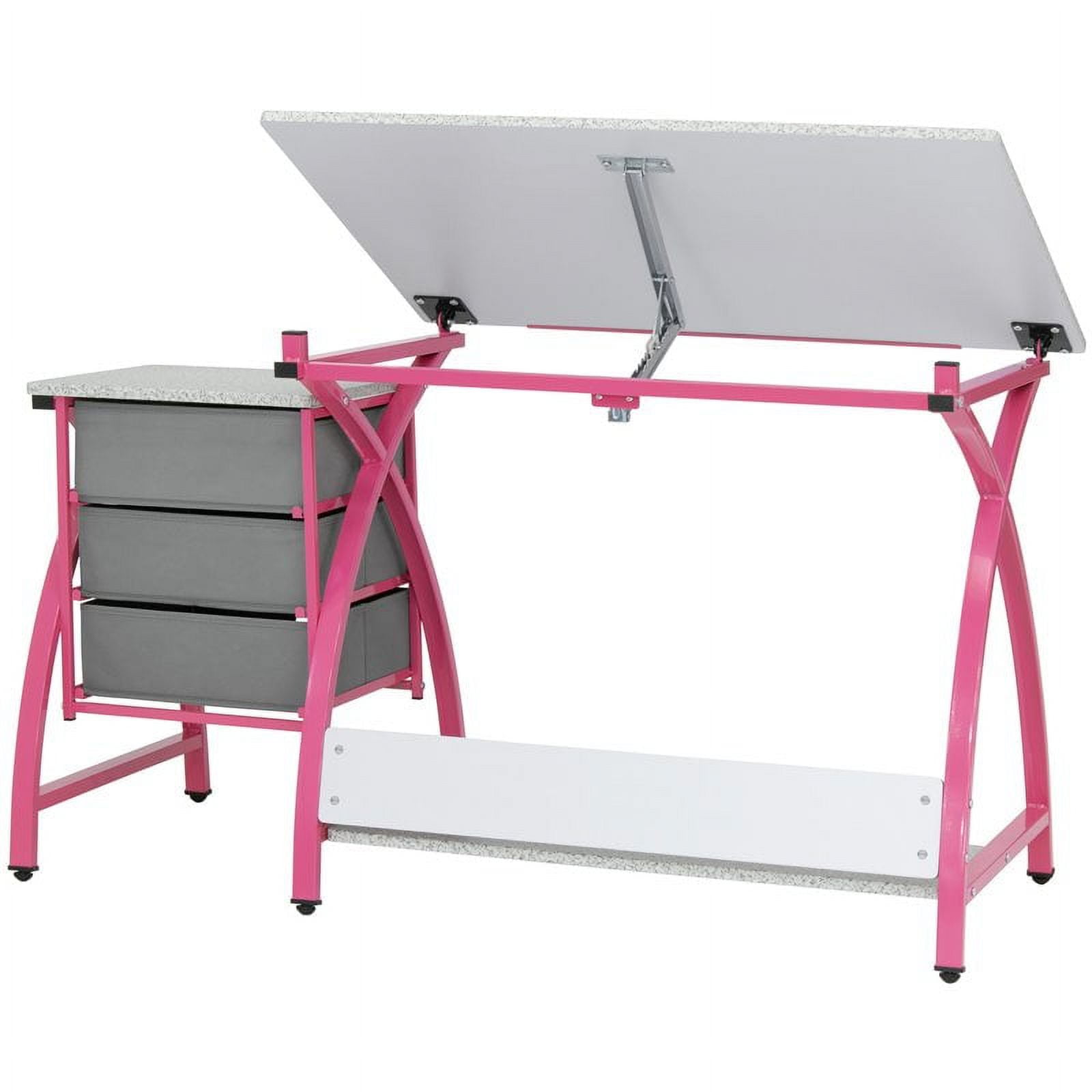 Studio Designs Comet Center Plus Drawing Table with Padded Stool 2 Piece Set Pink & Spatter Gray -