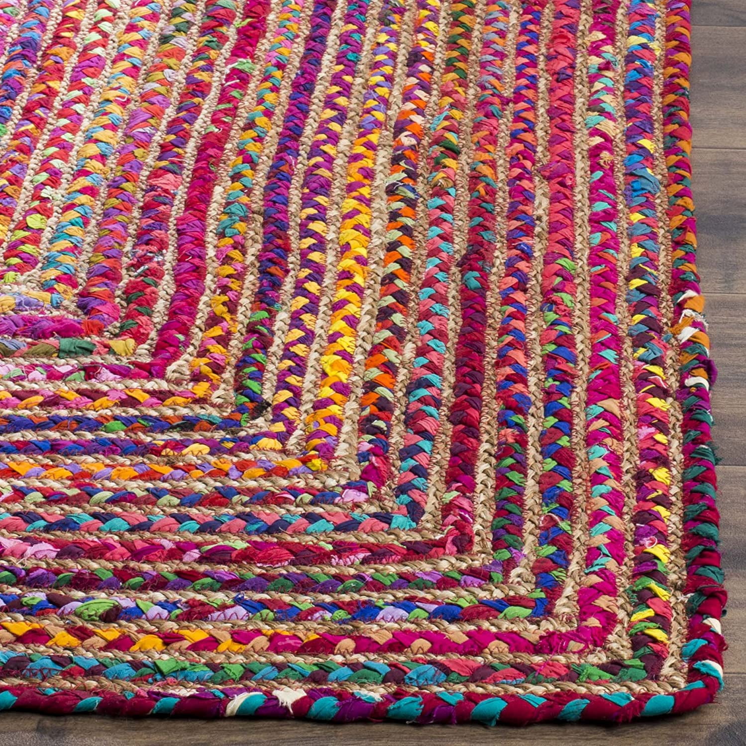 Indian Handmade Braided Multi Color Cotton with Natural Jute Rectangle Area Rugs ,Home Decor Carpet Size 2 x 2 Feet Square ( 60 cm x 60 cm )