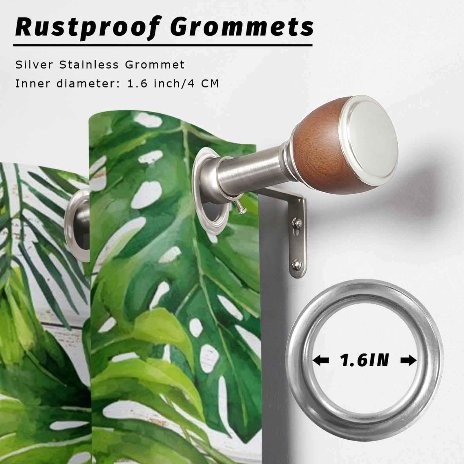 Palm Leaf Outdoor Curtains for Patio, Green Tropical Plant Rustic Country Farm White Wood Grain Sunshade Privacy Drapes Grommet Waterproof Outside Curtains for Porch/Cabana/Balcony 54"x 108", 2 Panel