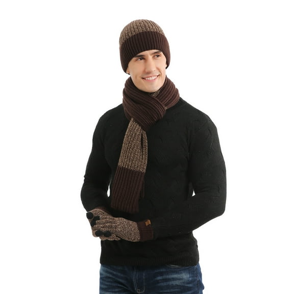 Lilgiuy Three Pieces Of Warm Autumn And Winter Suit Mixed Color Knitted Woolen Thick Hats, Scarves And Gloves