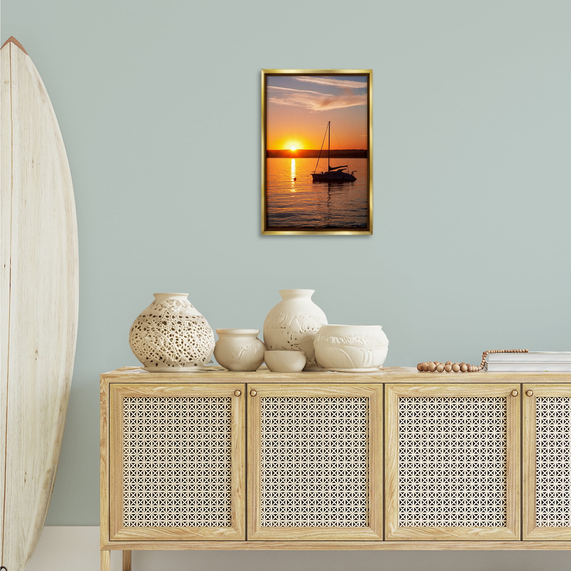 Stupell Industries Boat Ride at Sunset Landscape Photography Gold Floater Framed Canvas Art Print Wall Art, 17 x 25