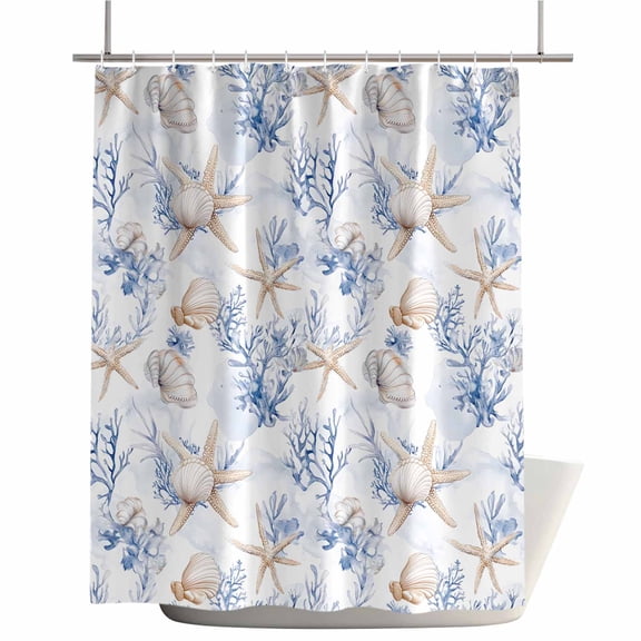 Shower Curtains for Bathroom-72"x72",Marine Starfish Coral Shell Waterproof Bath Curtain Grommet Shower Curtain Set with Hooks,Watercolor Summer Ocean Life Washable Bath Accessories