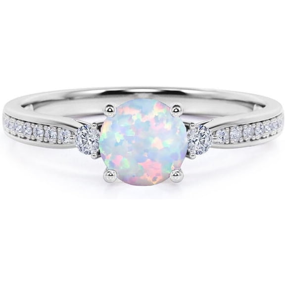 Divine Creation 2.20 Ct Round Cut Fire Opal Wedding Engagement Ring 925 Sterling Silver 14K White Gold Plated For Women's -6.5
