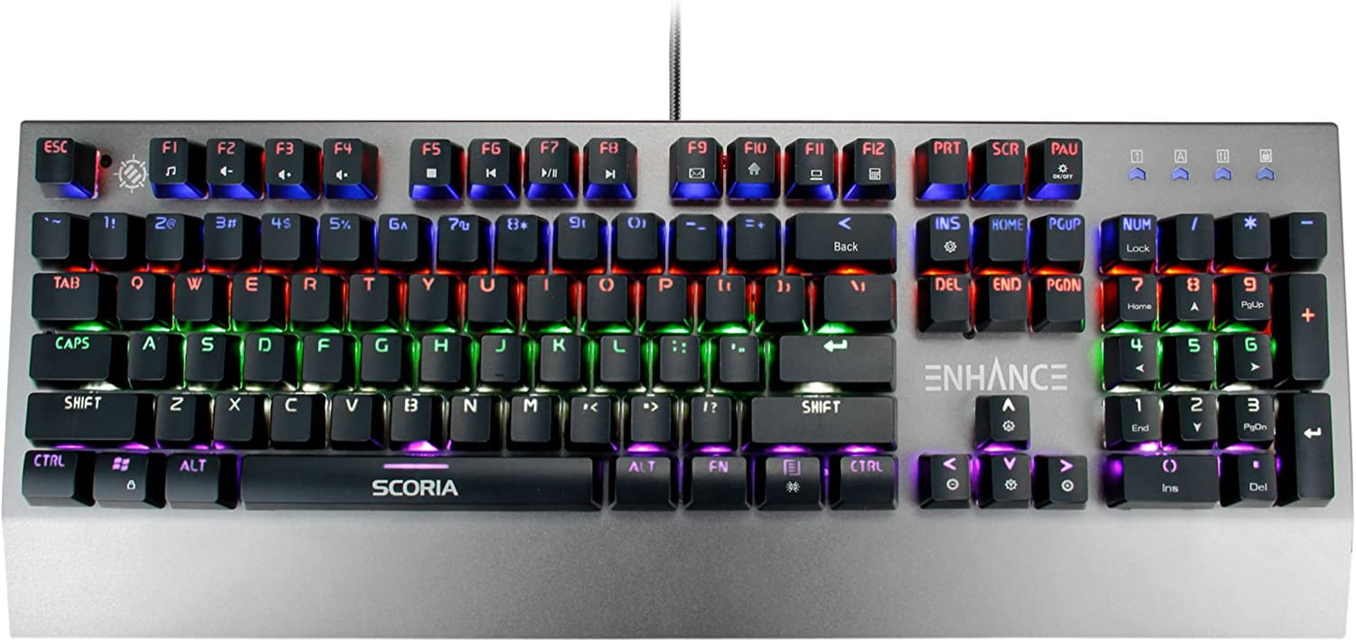 Enhance LED Mechanical Gaming Keyboard Red Switches 104 Backlit Keys Pro Series