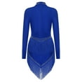 thumbnail image 2 of TiaoBug Women's Rhinestones Latin Dance Dress Long Sleeve Fringe Rumba Samba Tango Competition Costume Blue XL, 2 of 5