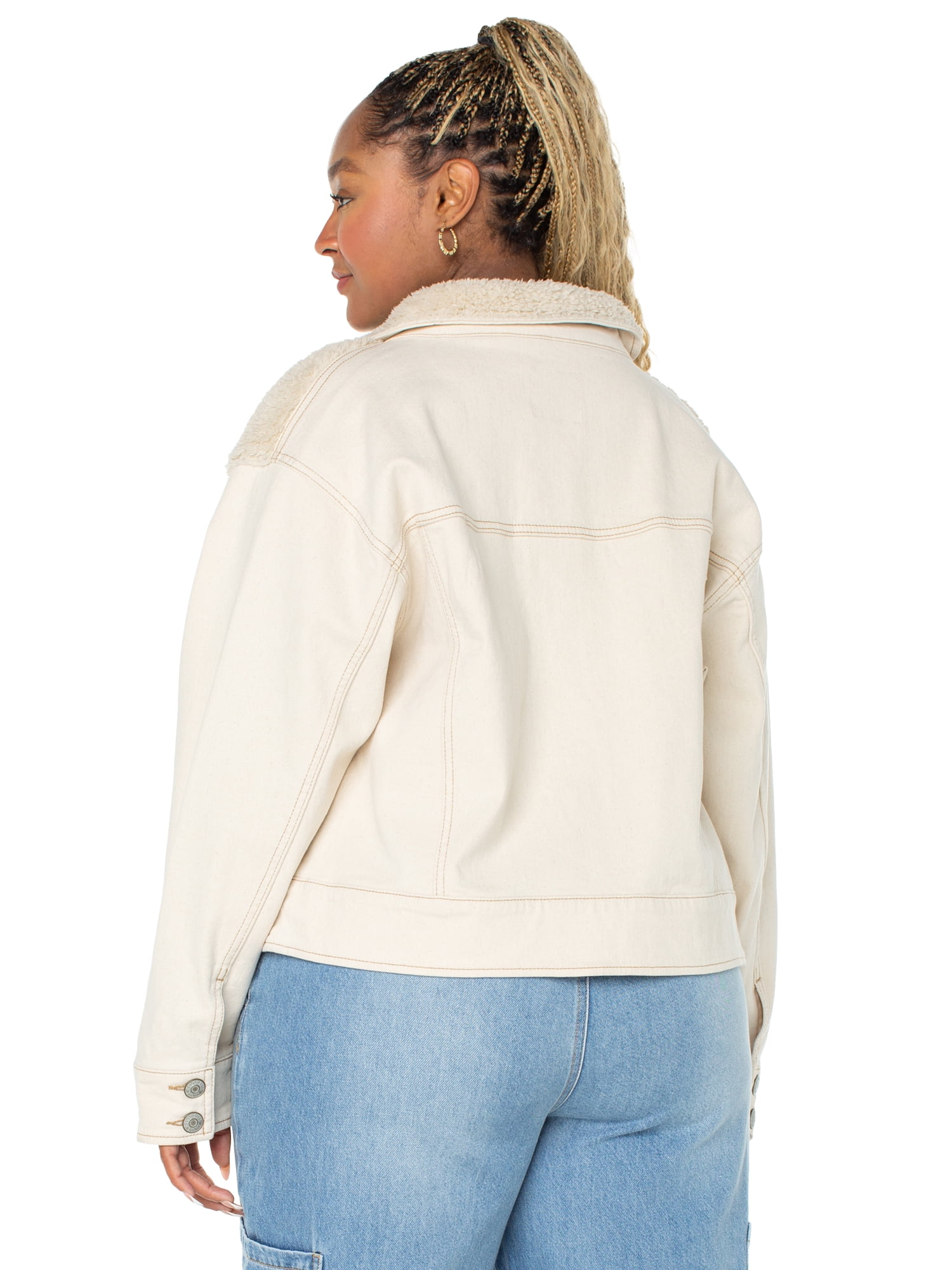 Celebrity Pink Women's and Women's Plus Faux Shearling Denim Jacket, Sizes XS-4X