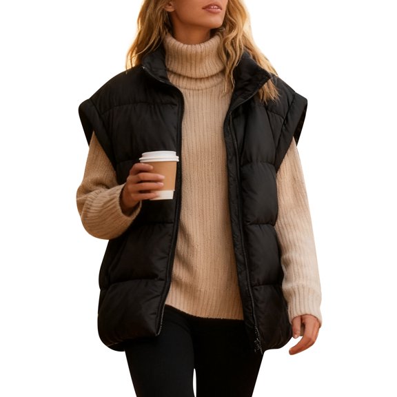 Fanient Womens Oversized Puffer Vest Sleeveless Zip Up Padded Jacket Vest Lightweight Winter Coat Outwear