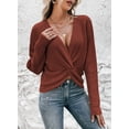 thumbnail image 3 of Pink Queen Spring Sweaters for Women 2026 Pullover Sexy V Neck Long Sleeve Twist Knot Cropped Knit Tops, 3 of 9