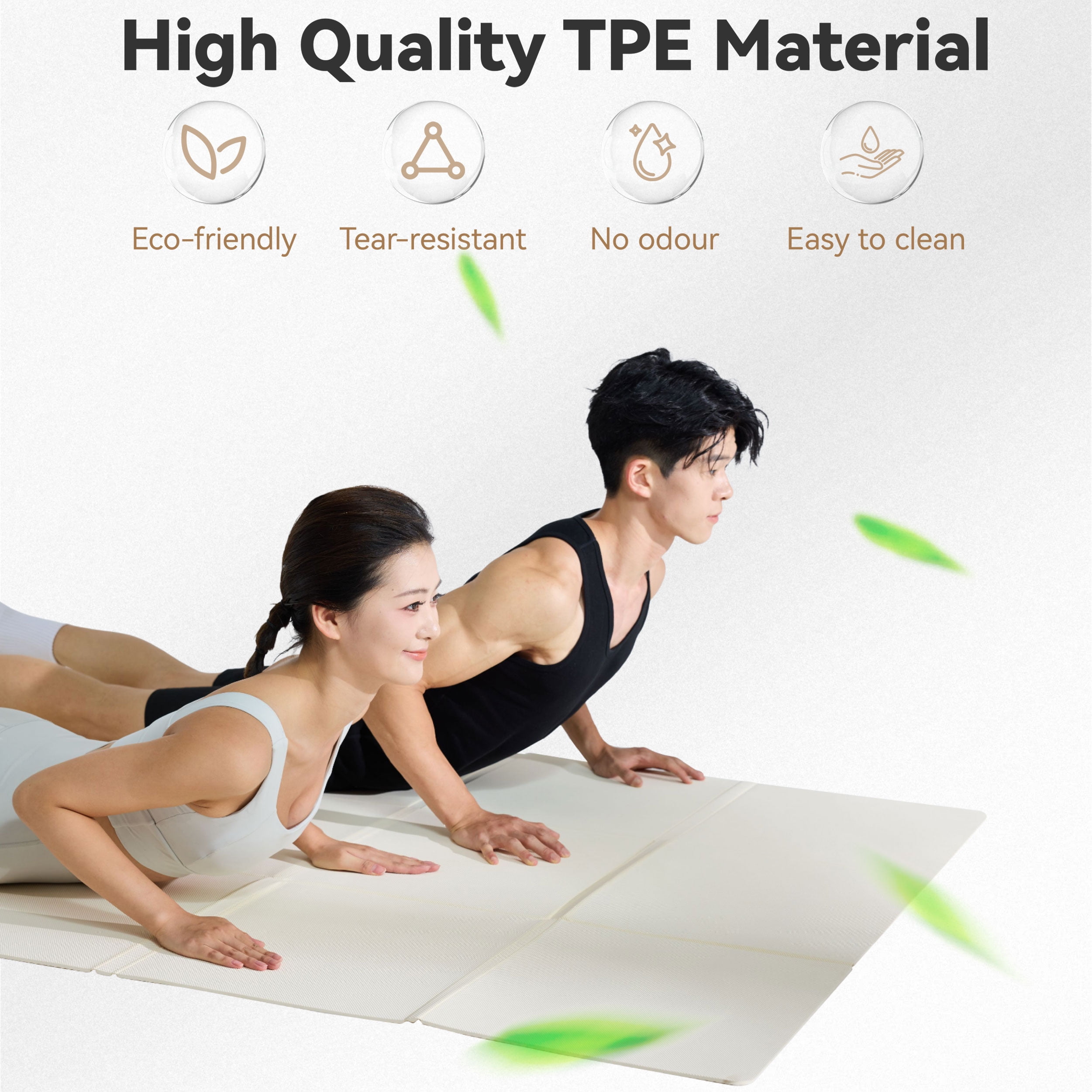 YR Foldable Yoga Mat Large 78"x51" 5mm Thick TPE Folding Fitness Mat for Home and Travel Workouts, White