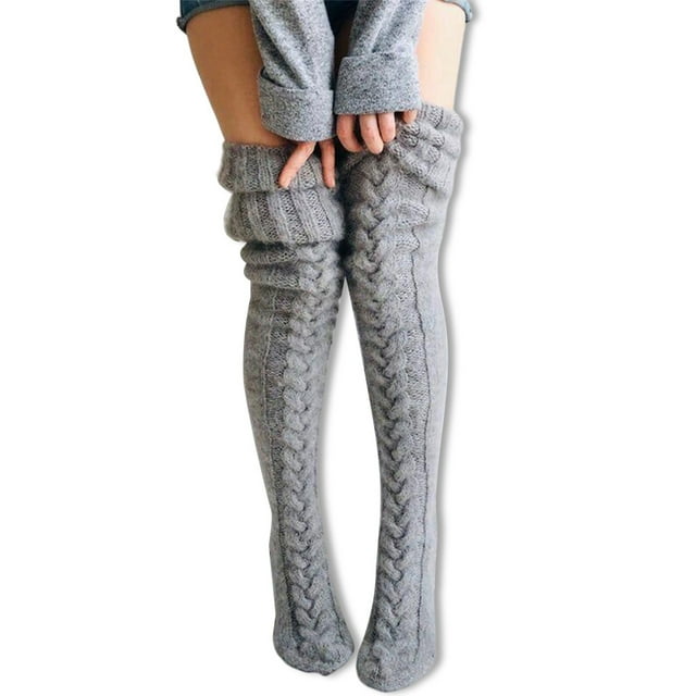 Medias de punto Color sólido Keen Socks High Socks Women Leg Weavers Zapatos Accesorios Lindo otoño Halloween Medias Gris 1 par Speravity AP004203-04B