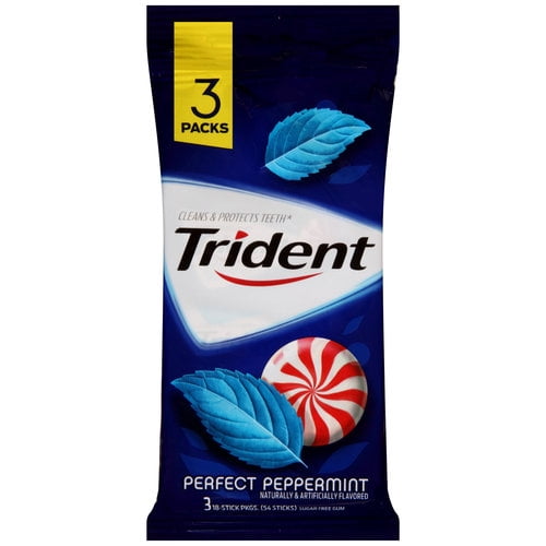 Trident Perfect Peppermint Flavor Gum, 18 Pieces, 3 Count