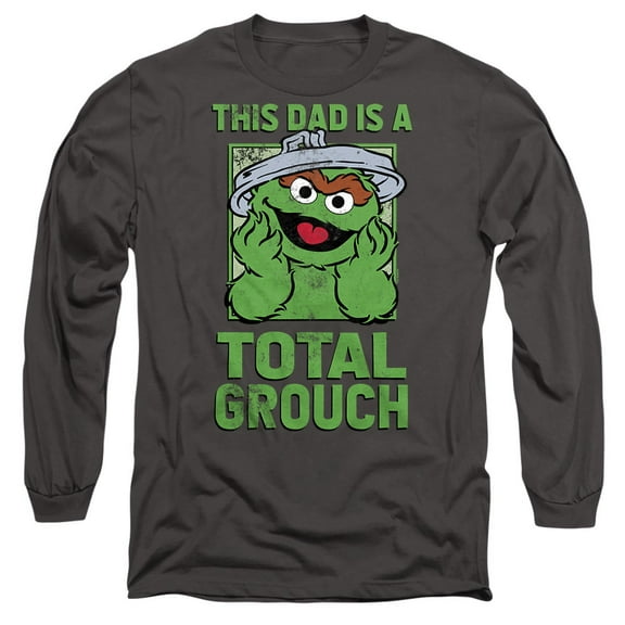 Sesame Street Father's Day Total Grouch Dad Unisex Adult Long-Sleeve T Shirt, Charcoal, Large