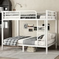 thumbnail image 2 of Metal Full Bunk Bed Metal Bed Frame with Side Ladder and Safety Rails Bunk Bed Full over Twin XL for Teens and Adults White, 2 of 9