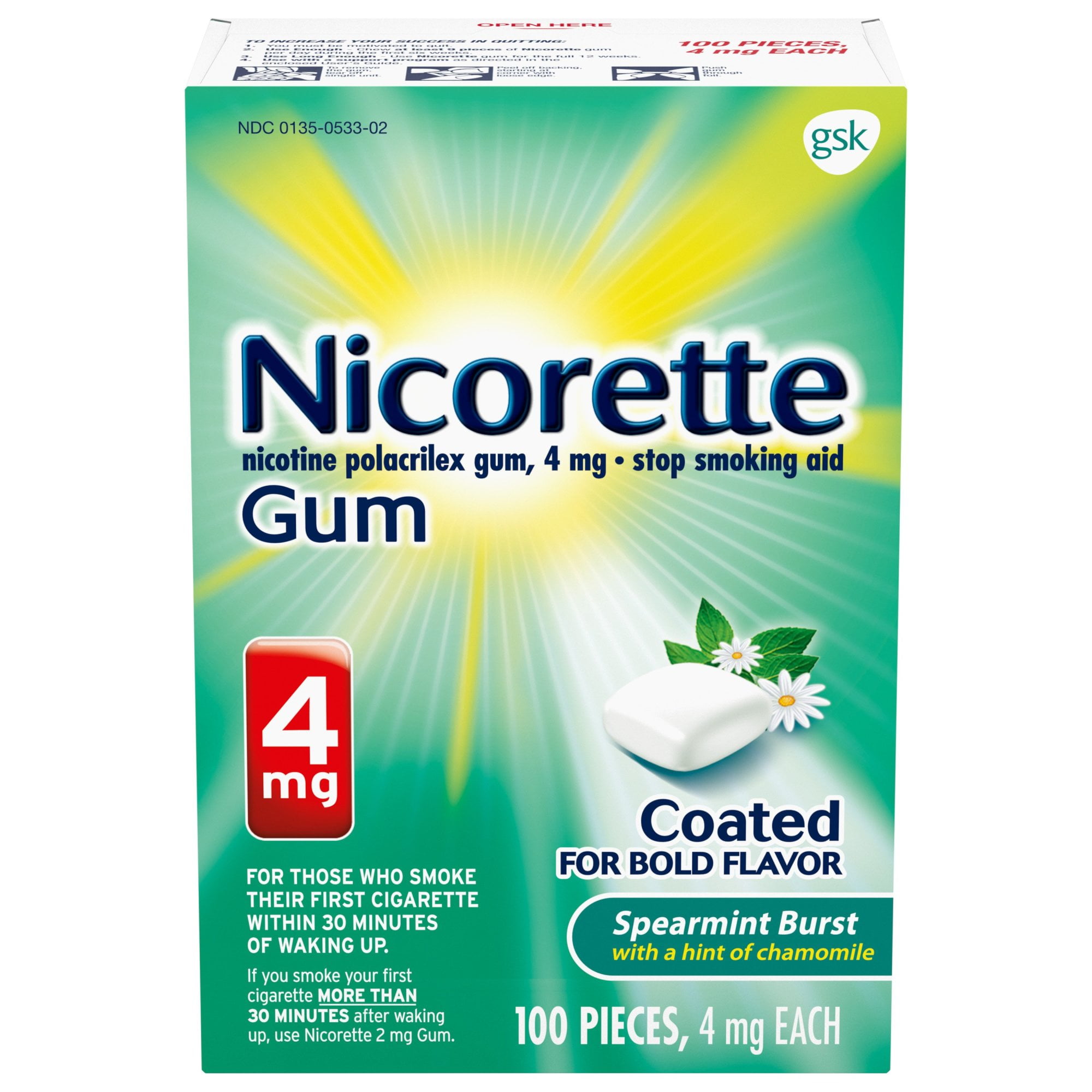 Nicorette Coated Nicotine Gum to Stop Smoking, Spearmint Flavor, 4 Mg, 100 Count