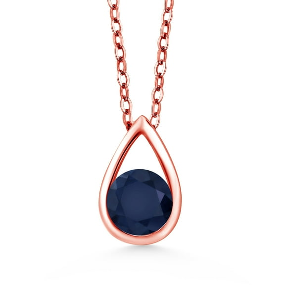 Gem Stone King 18K Rose Gold Plated Silver Blue Sapphire Teardrop Pendant Necklace for Women (0.60 Cttw, Gemstone September Birthstone, Round 5MM, with 18 inch Silver Chain)