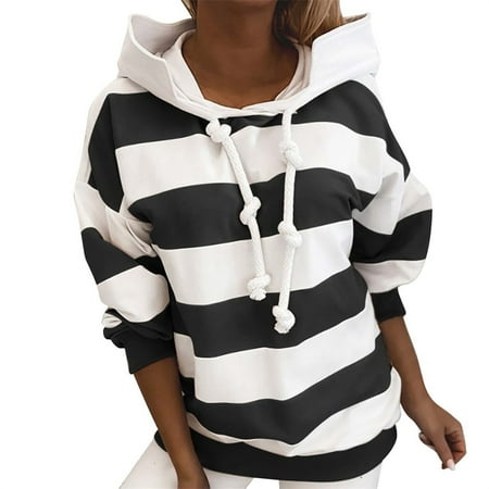 

WUDATI Women s Autumn Winter Casual Striped Color Blocking Hoodie Fashionable Sweatshirt Pullover Parent-Child Matching Outfit Warm Cozy Homewear Daily Wear Holiday Loungewear Relaxed Fit Comfortable