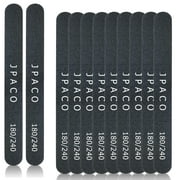 Professional Nail Files 180/240 Grit (Black) Emory Board, 12 Pieces