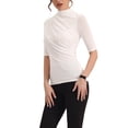 thumbnail image 4 of MODA NOVA Juniors Mock Neck T-Shirts Stretch Slim Fit Short Sleeve Sheer Mesh Ruched Tops White XS, 4 of 5