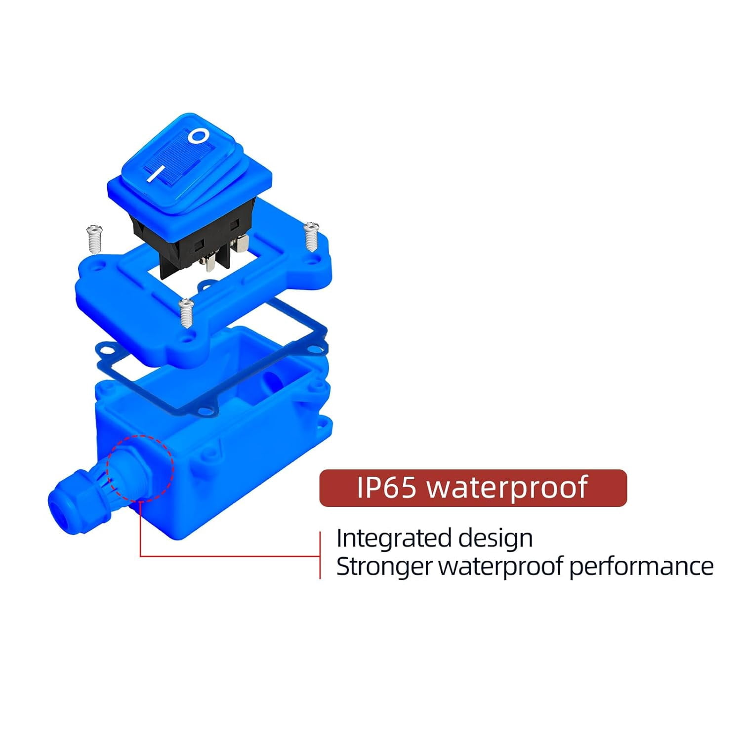65 waterproof inline cable switch 12/24/3630 lights 42 position on/off outdoor rocker switch toggle switch with certification, double-sided inlet and outlet (blue light)