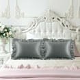 thumbnail image 2 of PiccoCasa 2Pcs Satin Pillowcase Pillowcases Ruffled Pillowcases Pillow Shams, Standard Deep Grey, 2 of 7