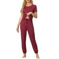 thumbnail image 2 of INSPIRE CHIC Women's Pajamas Set Modal Sleepwear Short Sleeve Nightwear with Long Sweat Pants Soft Set L Red, 2 of 6