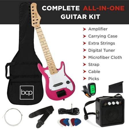 Best Choice Products 30in Kids Electric Guitar Beginner Starter Kit w/ 5W Amplifier, Strap, Case - Pink Sparkle