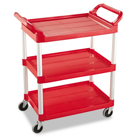 Rubbermaid Commercial Service Cart, 200-lb Capacity, Three-Shelf, 18.63w x 33.63d x 37.75h, Red -RCP342488RED