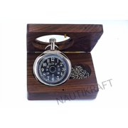Vintage Silver & Black Classic Pocket Watch with Chain and Wooden Box - Timeless Elegance for Men and Women, Gift 46mm