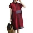 thumbnail image 3 of ZANZEA Women Short Sleeve Plaid Printed Casual Short Dress Check Dresses, 3 of 12