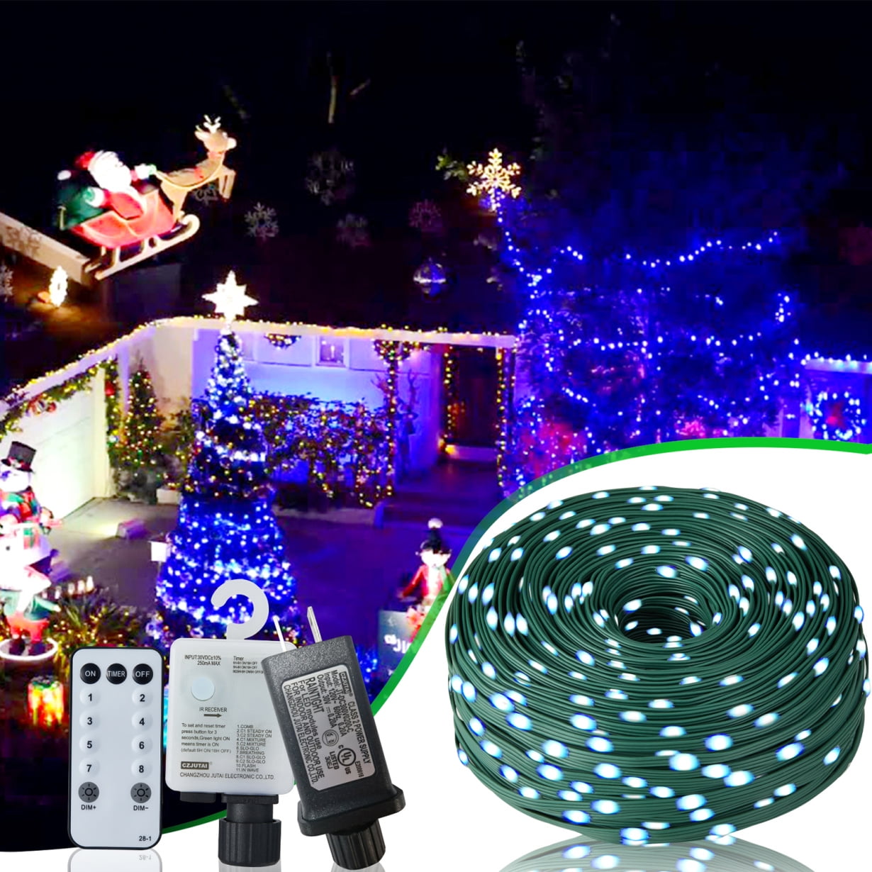1000 LED Christmas String Lights with Remote Control, 328Ft Christmas Rope Lights with 8 Lighting Modes and Timer Function, Outdoor Xmas Lights for Holiday Wedding Party DIY Garden Decor, Blue