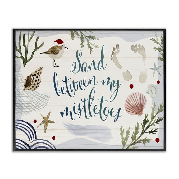 Stupell Industries Traditional Sand Between Mistletoes Nautical Christmas Black Framed Giclee Art, 14 x 11, by Victoria Barnes