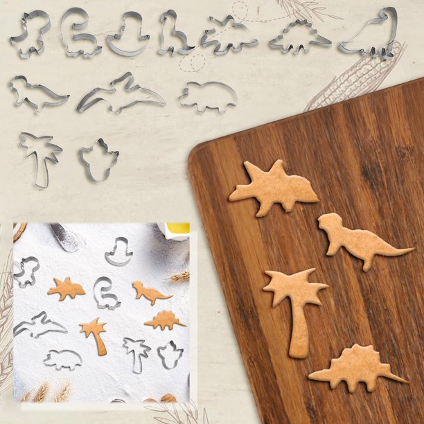 melotizhi Cartoon Dinosaur Series Stainless Steel Cookie Animal Shape Cake, Silver
