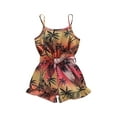 thumbnail image 1 of Kid Girl Short Playsuit, Tree Printed Sleeveless Waist Tie-Up Sling Romper, Casual Simple Style Short Jumpsuit, 1 of 9