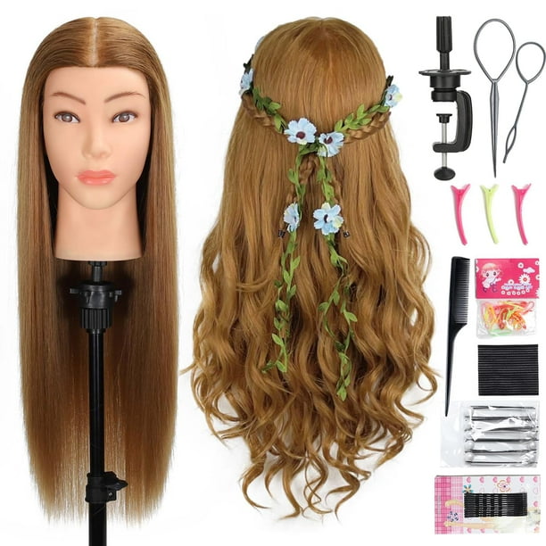 Cabello humano MQHIHI con cabeza de maniquí, 80% cabello real, 26-28