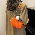 thumbnail image 1 of Felt Mini Square Bag with Pom Pom, 21x12x6.5cm Winter Crossbody Purse, Fashion Solid Color, 1 of 7