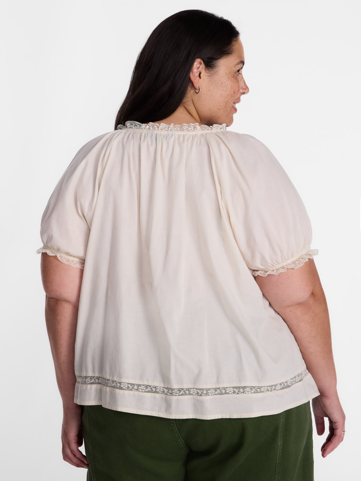 Terra & Sky Women's Plus Button Front Cotton Swing Top with Short Sleeves, Sizes 0X-5X