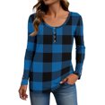 thumbnail image 2 of Stichou Fall Shirts for Women 2025 Henley Plaid Slim Fit Long Sleeve Basic Tops Casual Button T-Shirts Trendy Clothes Blue S, 2 of 5
