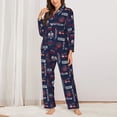 thumbnail image 2 of Fuzoiu Nautical Style Sailboat Print Women's Long-Sleeved Pajama,Lounge Button Down Nightwear,Womens Notch Collar Pajama Set-Medium, 2 of 7