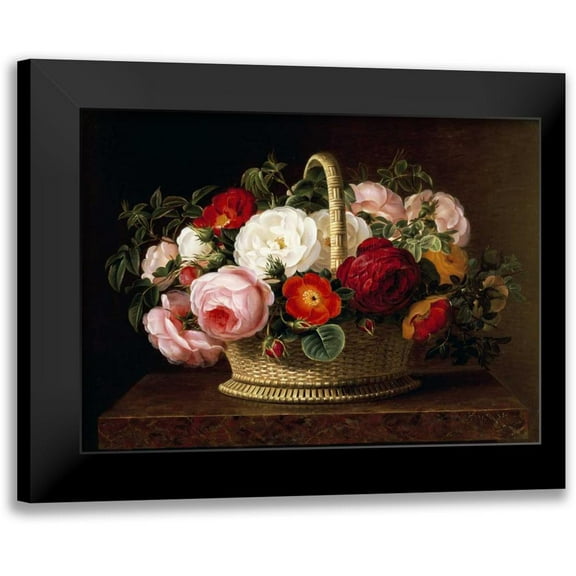Jensen, Johan Laurents 14x11 Black Modern Framed Museum Art Print Titled - Roses In a Basket On a Ledge