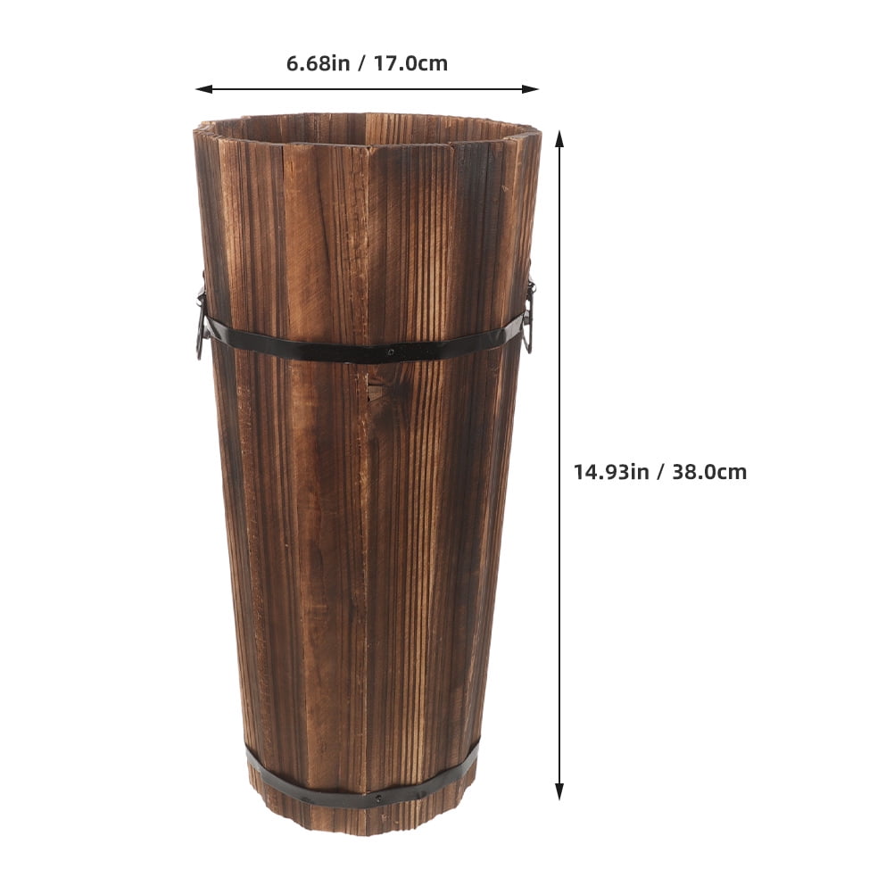 BESTONZON Wooden Umbrella Stand Brown with Cane and Fan Holder for Home Entryway