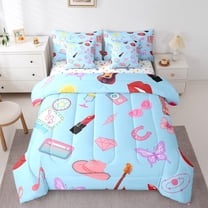 Manfei Cute Cowgirl Child 7-Piece King Bedding Set, Princess Butterfly Blue Cartoon Decor