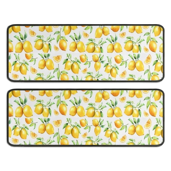 Kitchen Rugs Sets Of 2,Yellow Lemon Fruit Slices White Pattern Anti Fatigue Kitchen Mat Rugs Non Slip Washable,Decorative Kitchen Floor Mats for Kitchen,Sink,Laundry,17"x47" 17"x47"