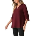 thumbnail image 4 of INSPIRE CHIC Women's 3/4 Split Sleeve V Neck Mesh Blouse Casual Dressy Tunic Top, 4 of 5