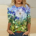 thumbnail image 2 of Pompotops T-shirt Ample Imprimé pour Femme Blouse à Manches 3/4 Col Rond Hauts Décontractés Liquidation, 2 of 5