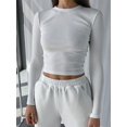 thumbnail image 2 of Camisa de manga larga con cuello redondo para mujer, Tops recortados sexys acanalados, camisetas básicas ajustadas informales negras de primavera 2022 para mujer, camisetas blancas Tan Jianjun unisex, 2 of 2