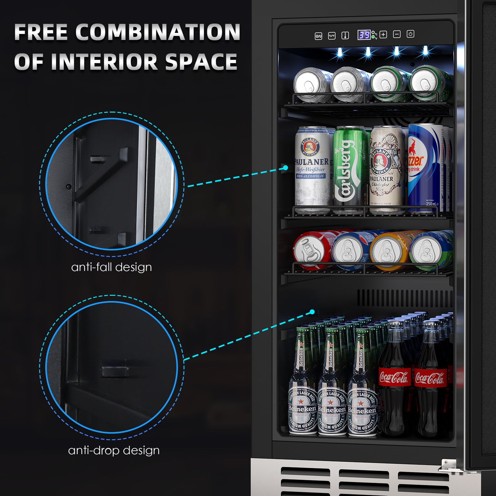 Joreek 15 Inch Outdoor Beverage Fridge Weather Proof Stainless Steel Beverage Cooler Under Counter Beer Fridge Indoor/Outdoor Beverage Refrigerator for 80 Cans