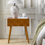 HULALA Home End Table with Charging Station, Side Table with Drawer and Pull-Out Shelf, Nightstand Bedside Table with USB Ports and Outlets, Acorn
